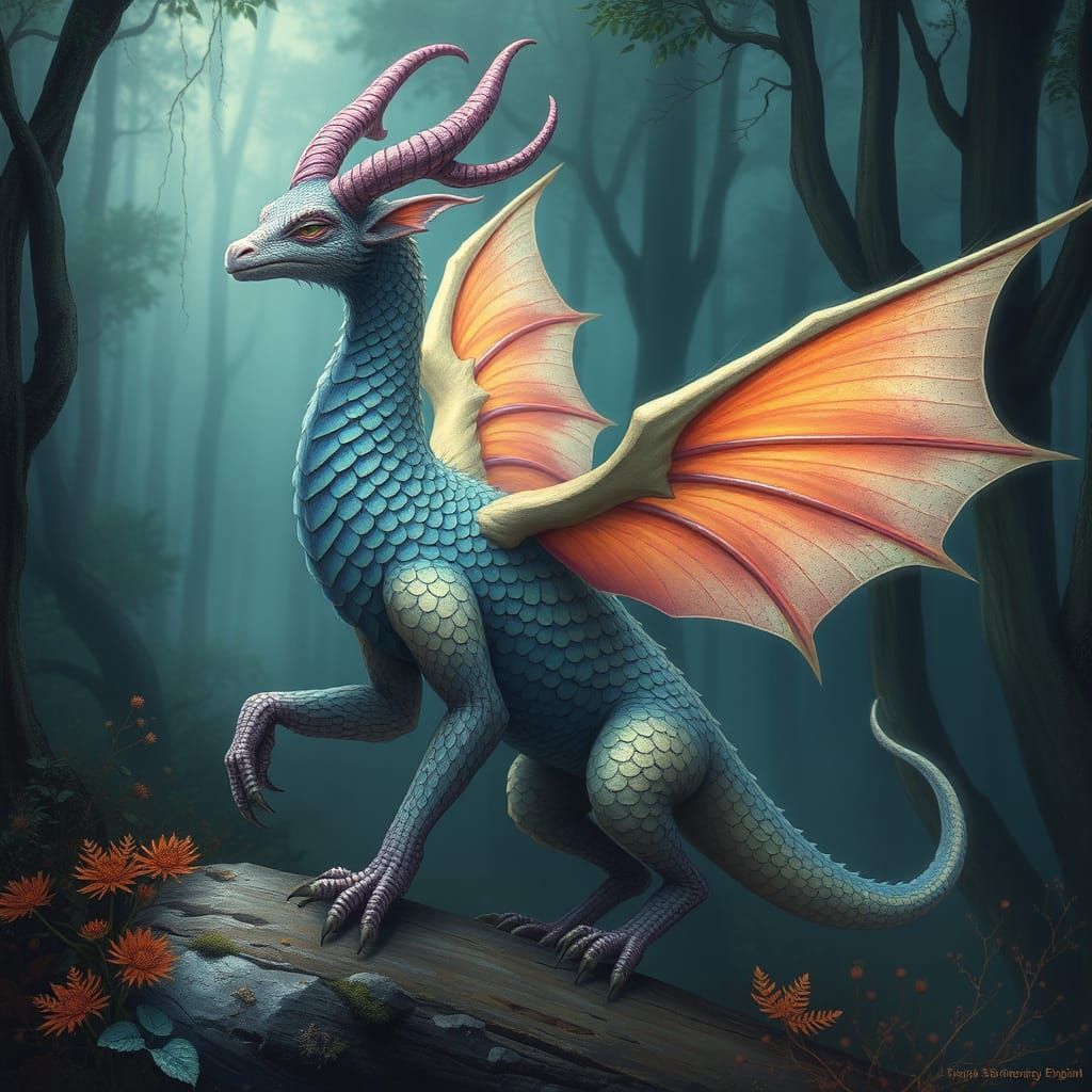 Dreamlike Creature in Vibrant Forest Landscape