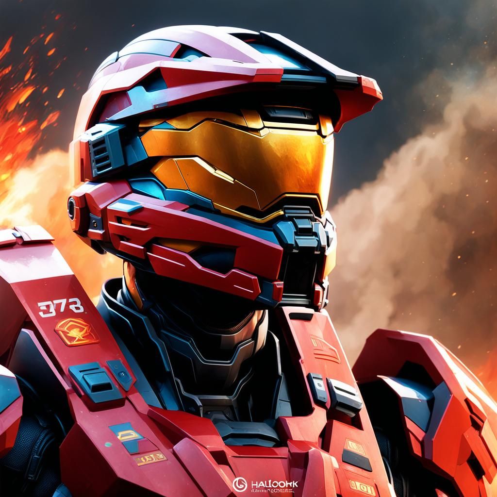 Halo Spartan in Fire: Hyperdetailed 8K Portrait