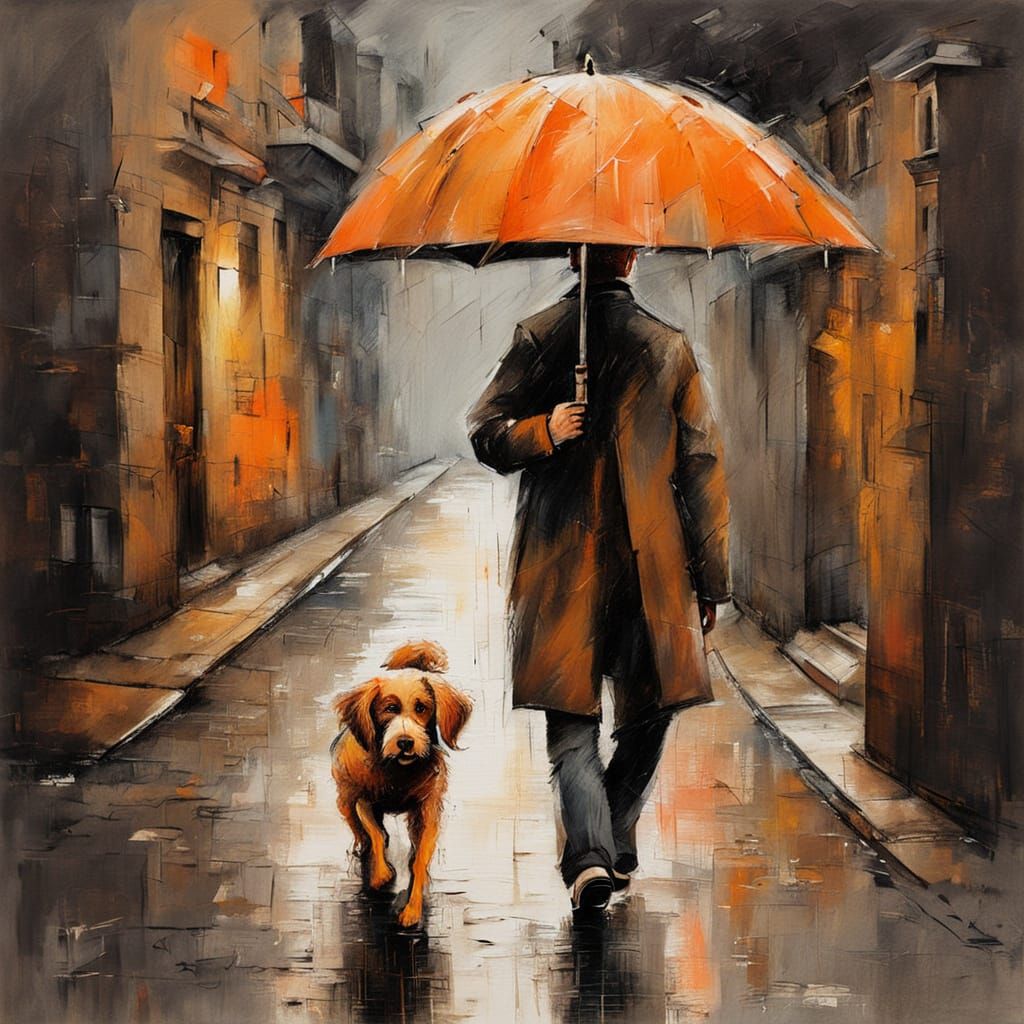 Rainy Alley Scene as Mixed Media Art