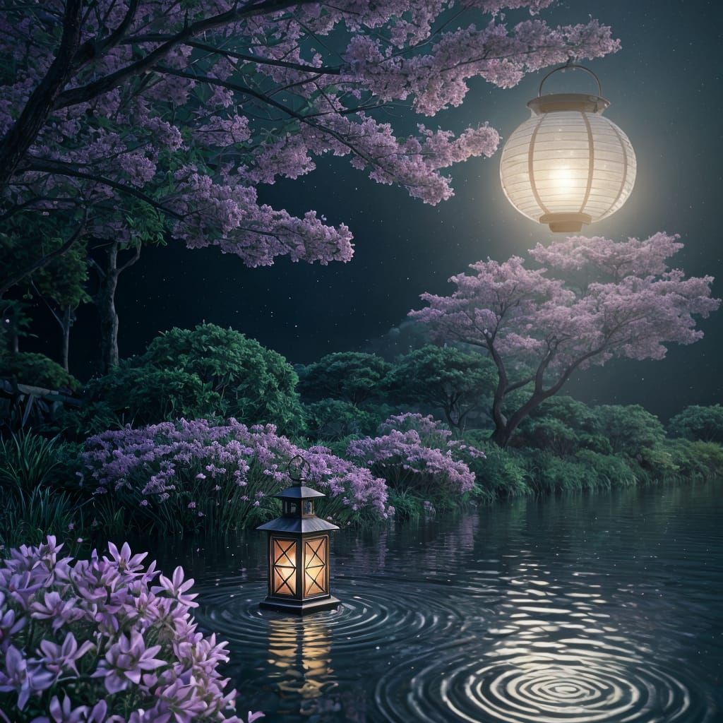 Luminous Water Orbs in a 3D Anime Art Style