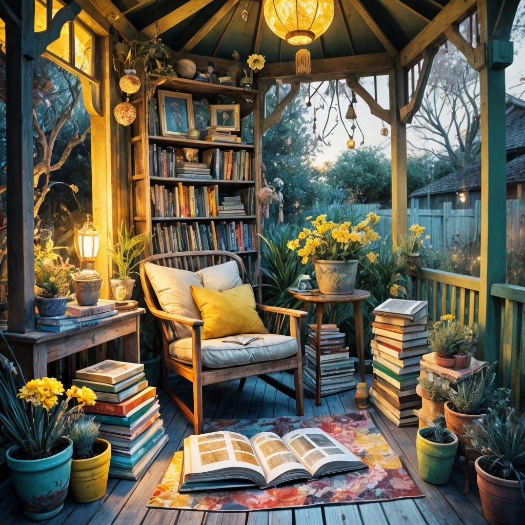 Boho Reading Nook in Watercolor Style