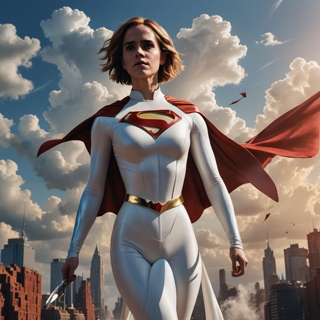 Heroic Emma Watson as Powergirl in Matte Painting