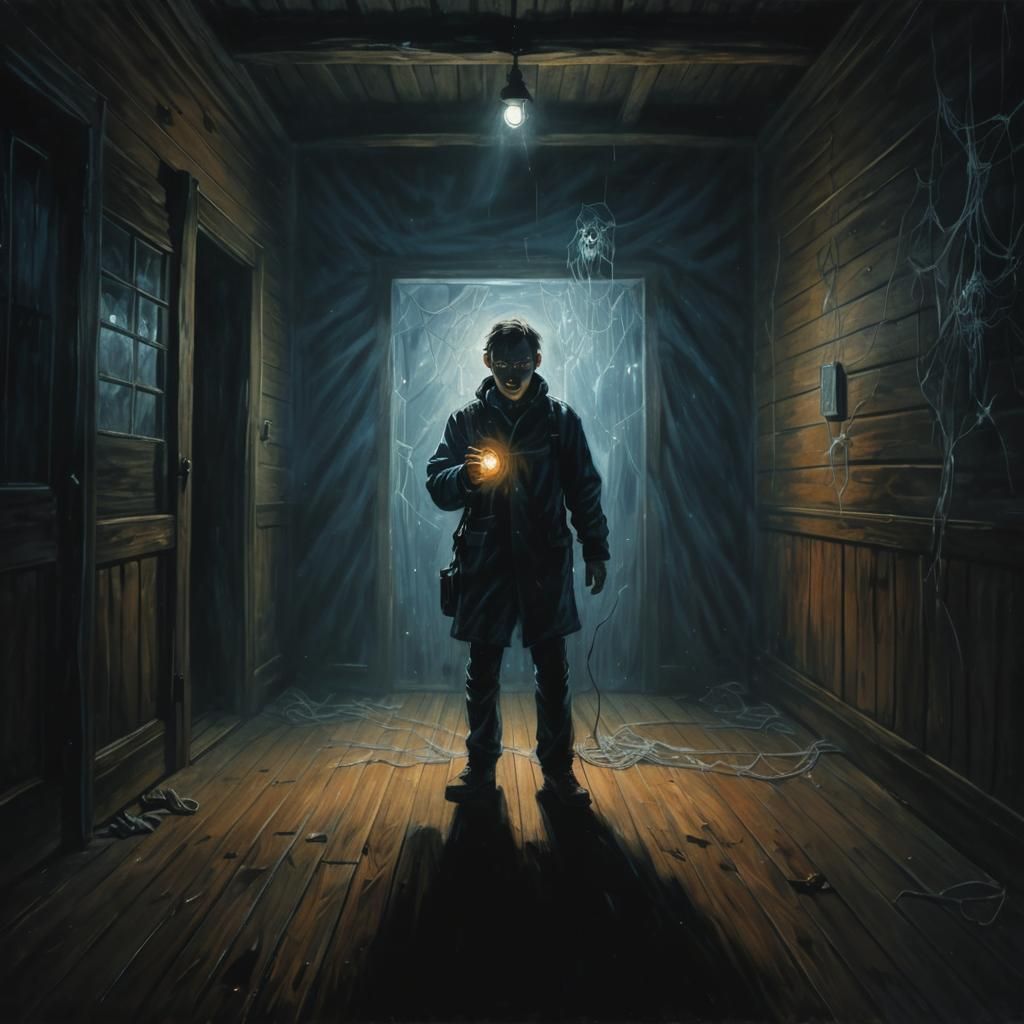 Eerie Ghostly Figure in Dark Post-Impressionist Room