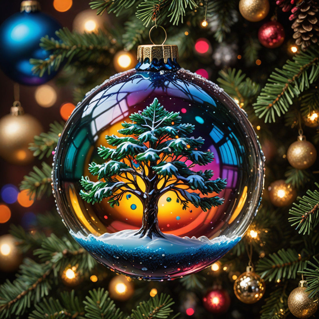 Glass Christmas Bauble in Hyperrealistic Style