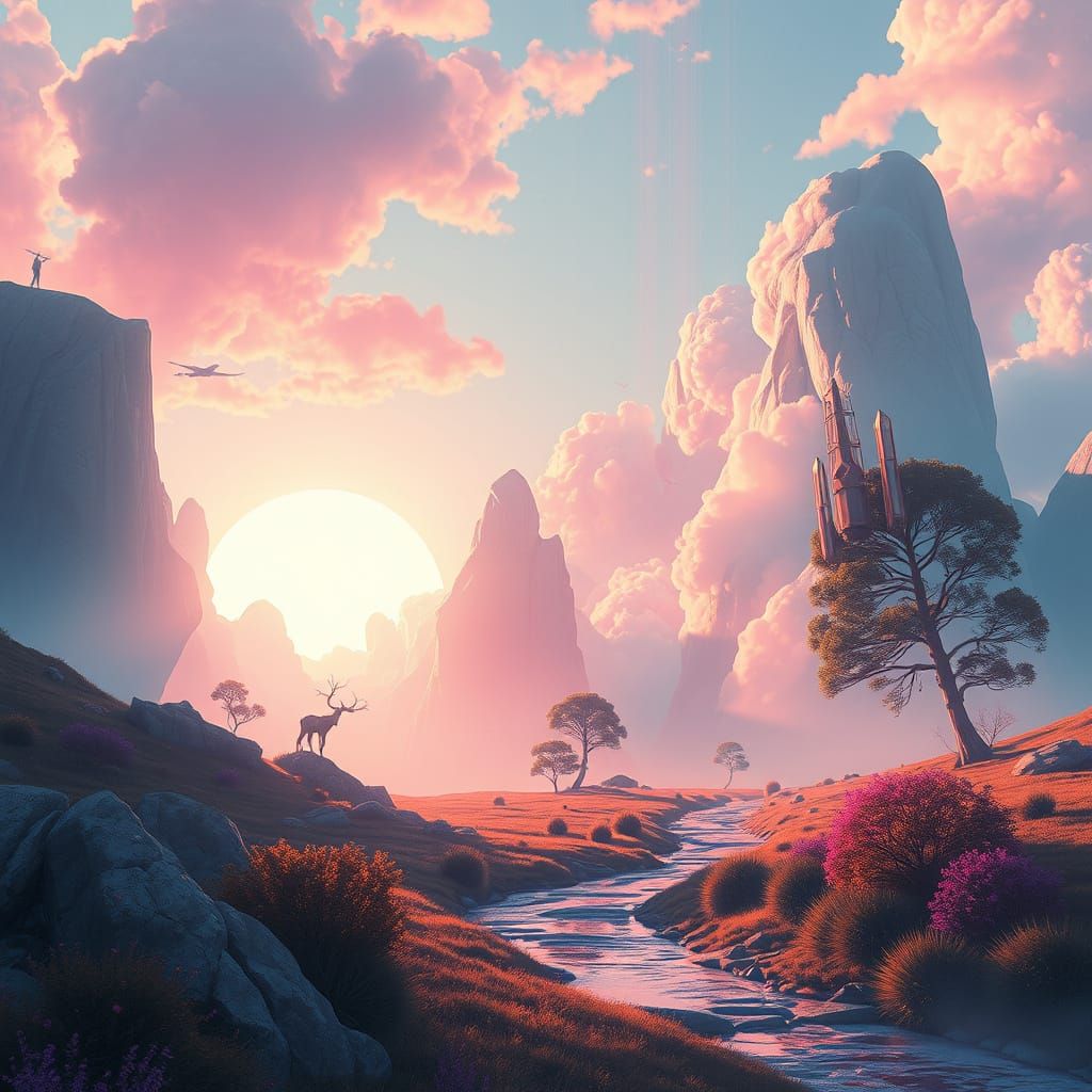 Dreamy Landscape in Vibrant Digital Art Style