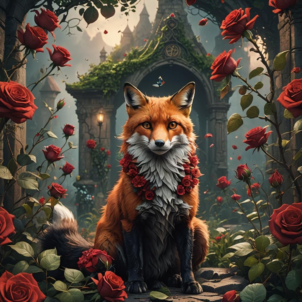 Fox, Cat and Rose: Detailed Fantasy Art