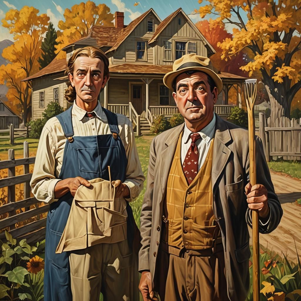 Abbott and Costello Reimagine American Gothic as Oil Paintin...