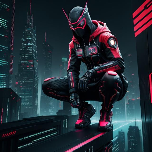 Cyberpunk Techwear Hero Overlooking Neo City