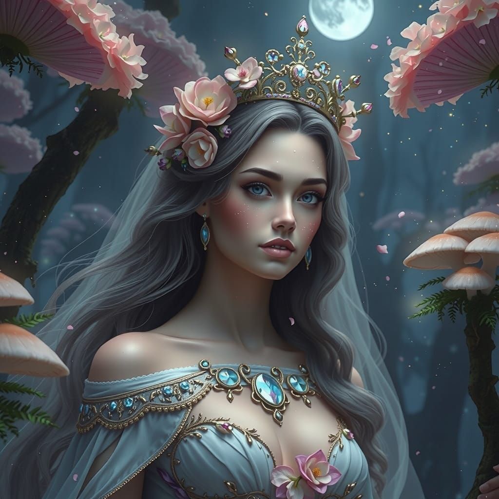 Celestial Queen in Moonlit Forest