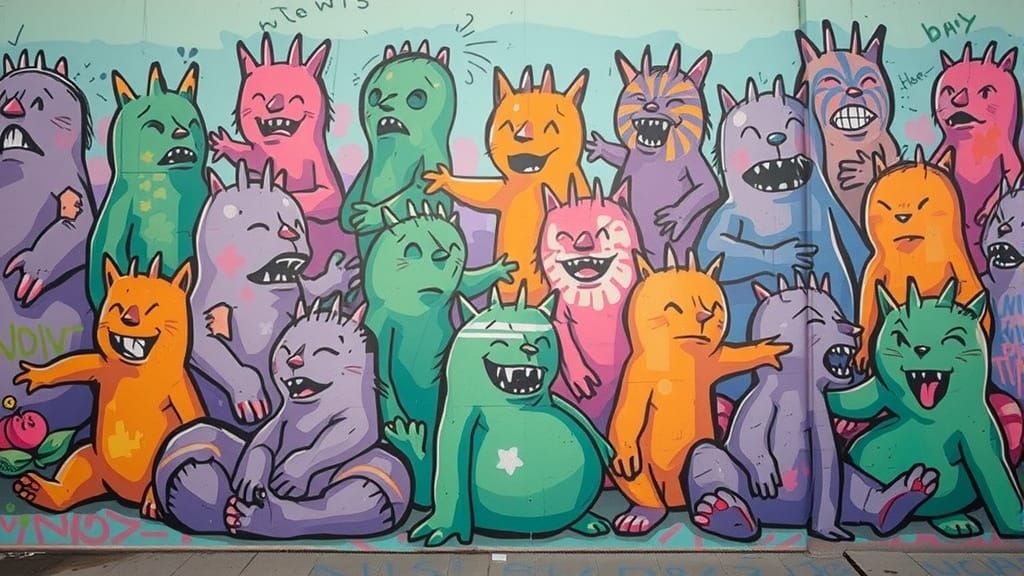 Graffiti Mural of Goons on City Wall