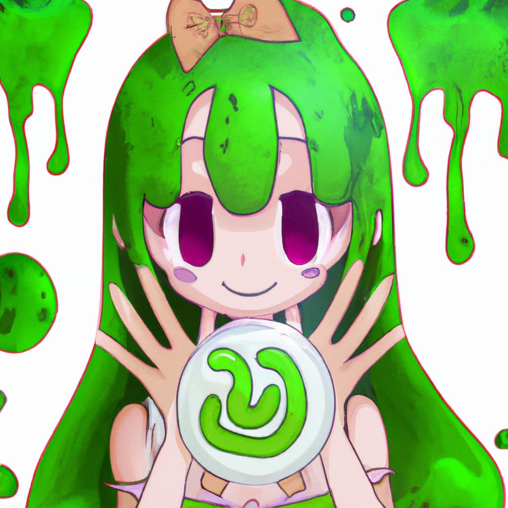 Cute Green Slime Girl with Tentacles in Anime Style
