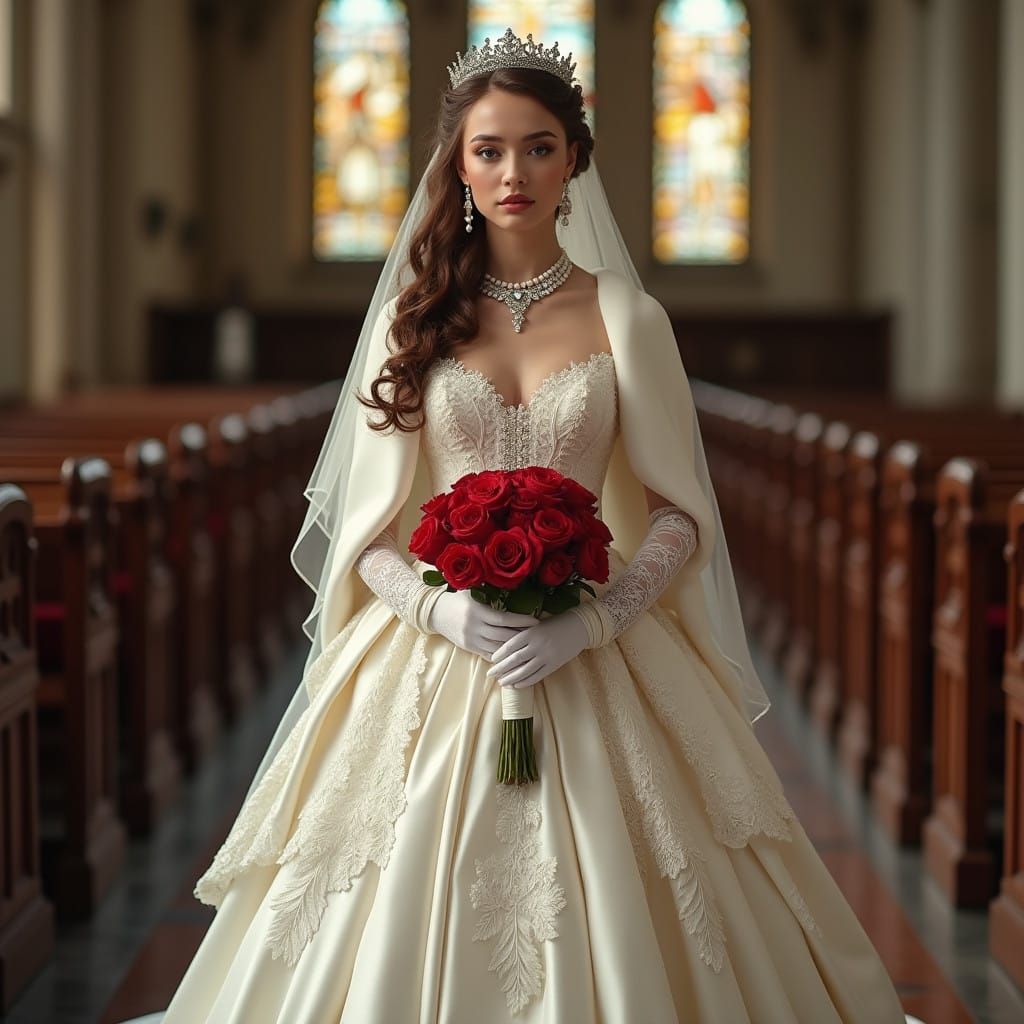 Ancient Elegance Bride in Ivory-Hued Gown with White Satin L...