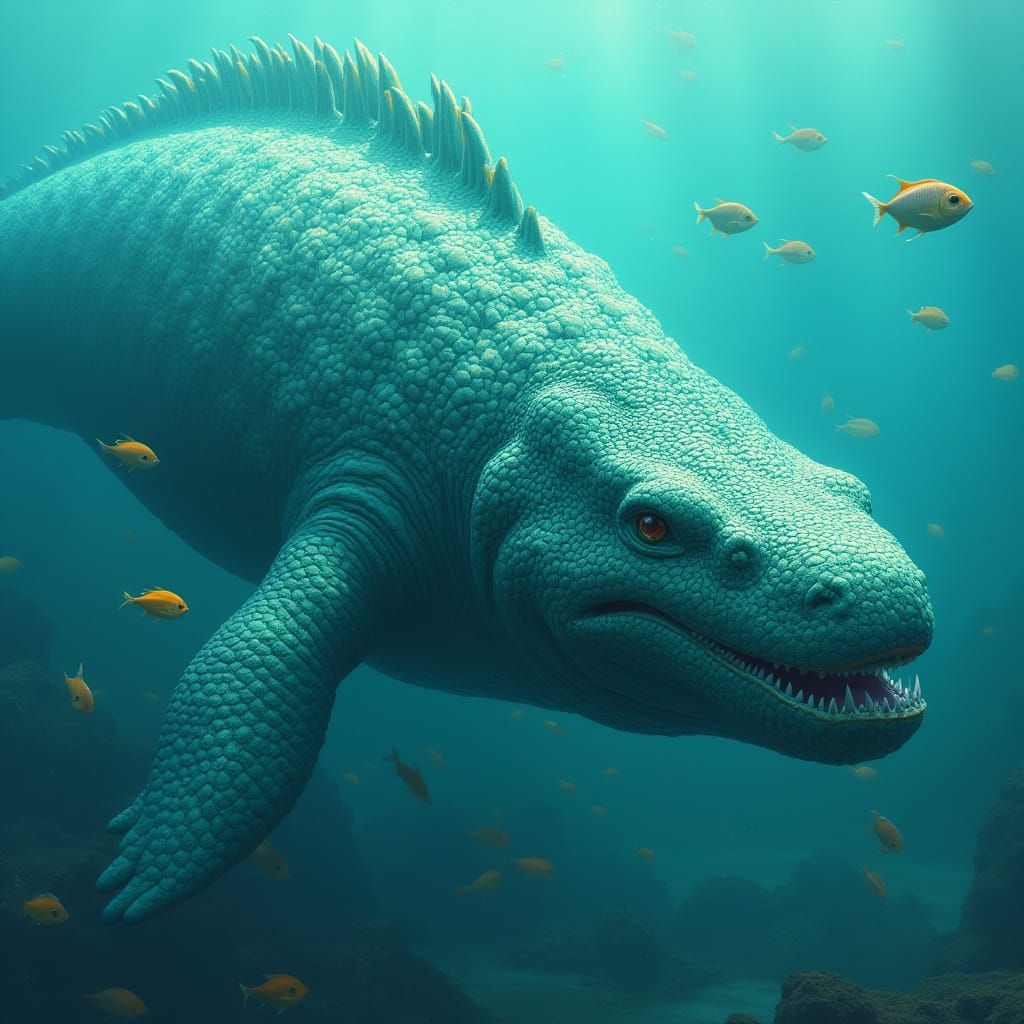 Colossal Sea Monster Swimming Underwater