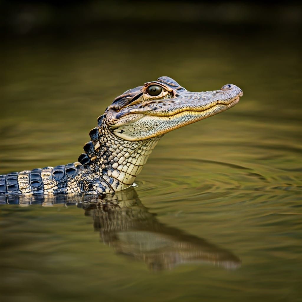 Small Alligator Swimming in Water