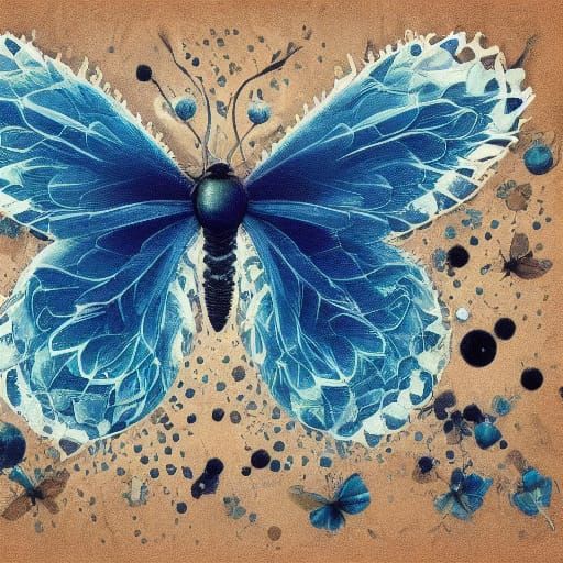 Sparkly Blue Moth with Cream Accents