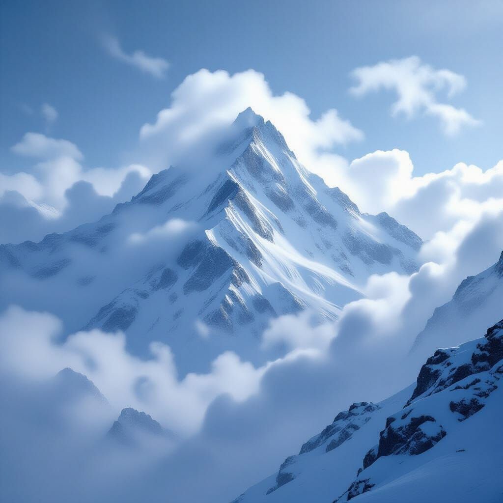 Misty Mountain Peak in Romantic Style