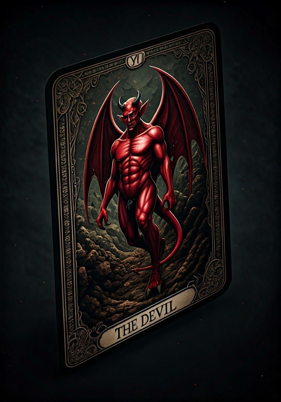 Intricate 3D Tarot Card Featuring The Devil