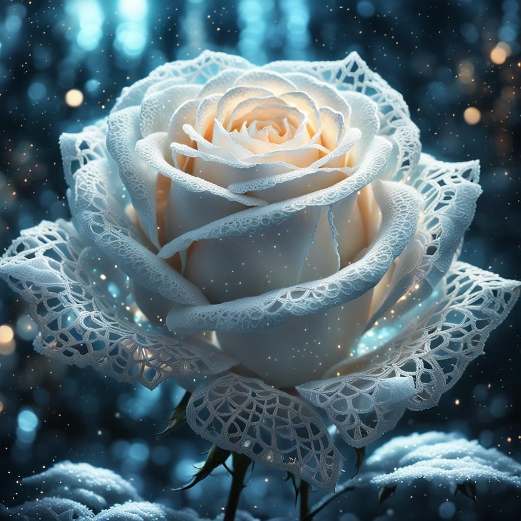 Magical White Lace Rose in Fantasy Space