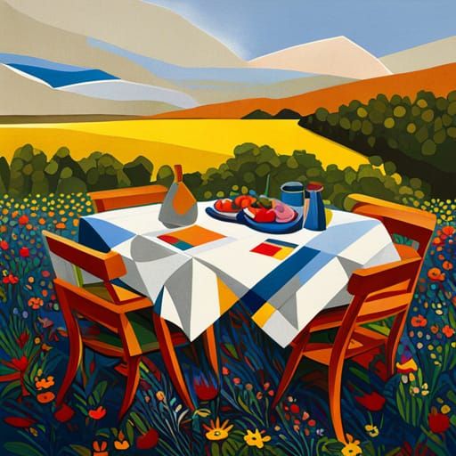 Abstract Picnic in a Wildflower Field, Kandinsky Style