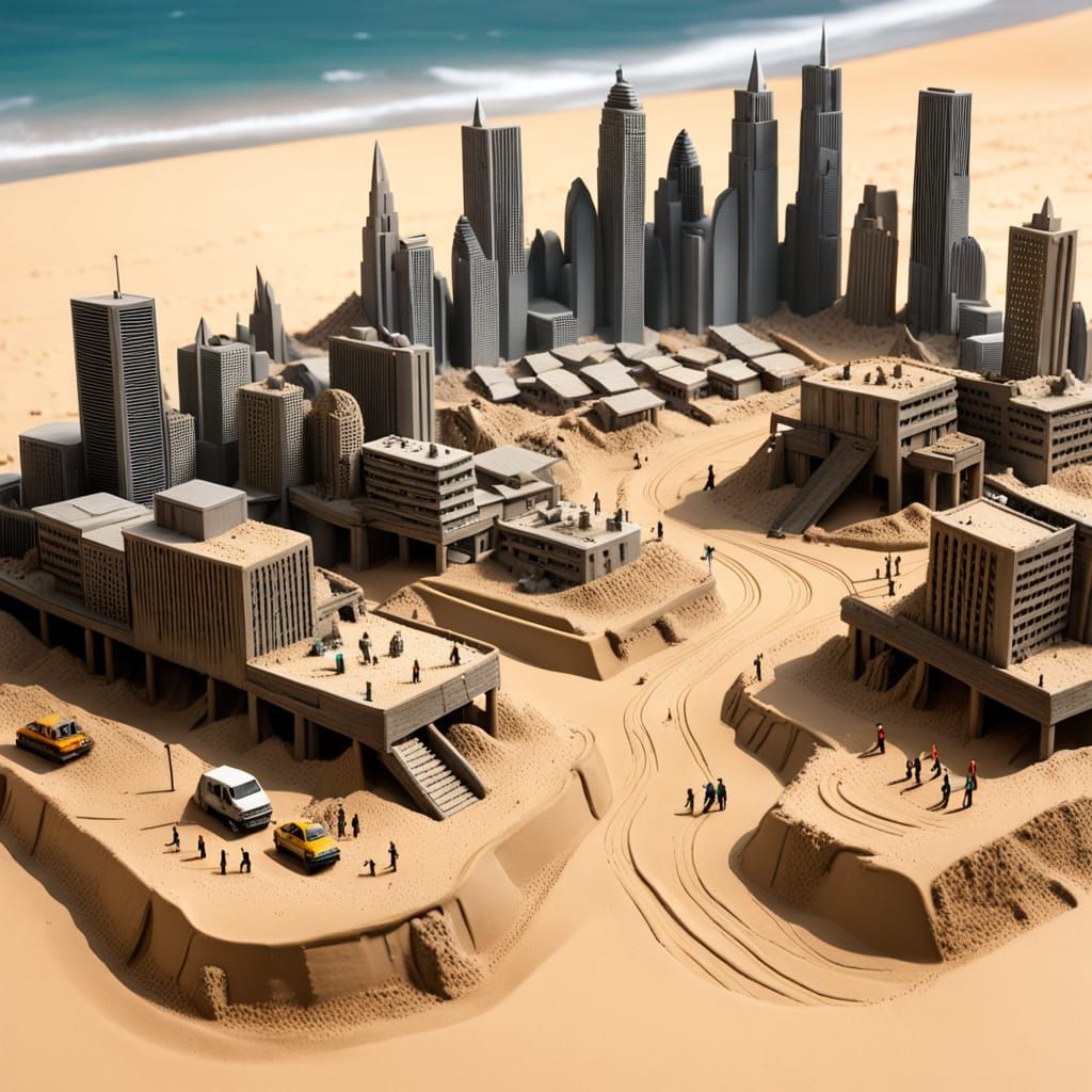 Dystopian Metropolis in a Sandpit Miniature