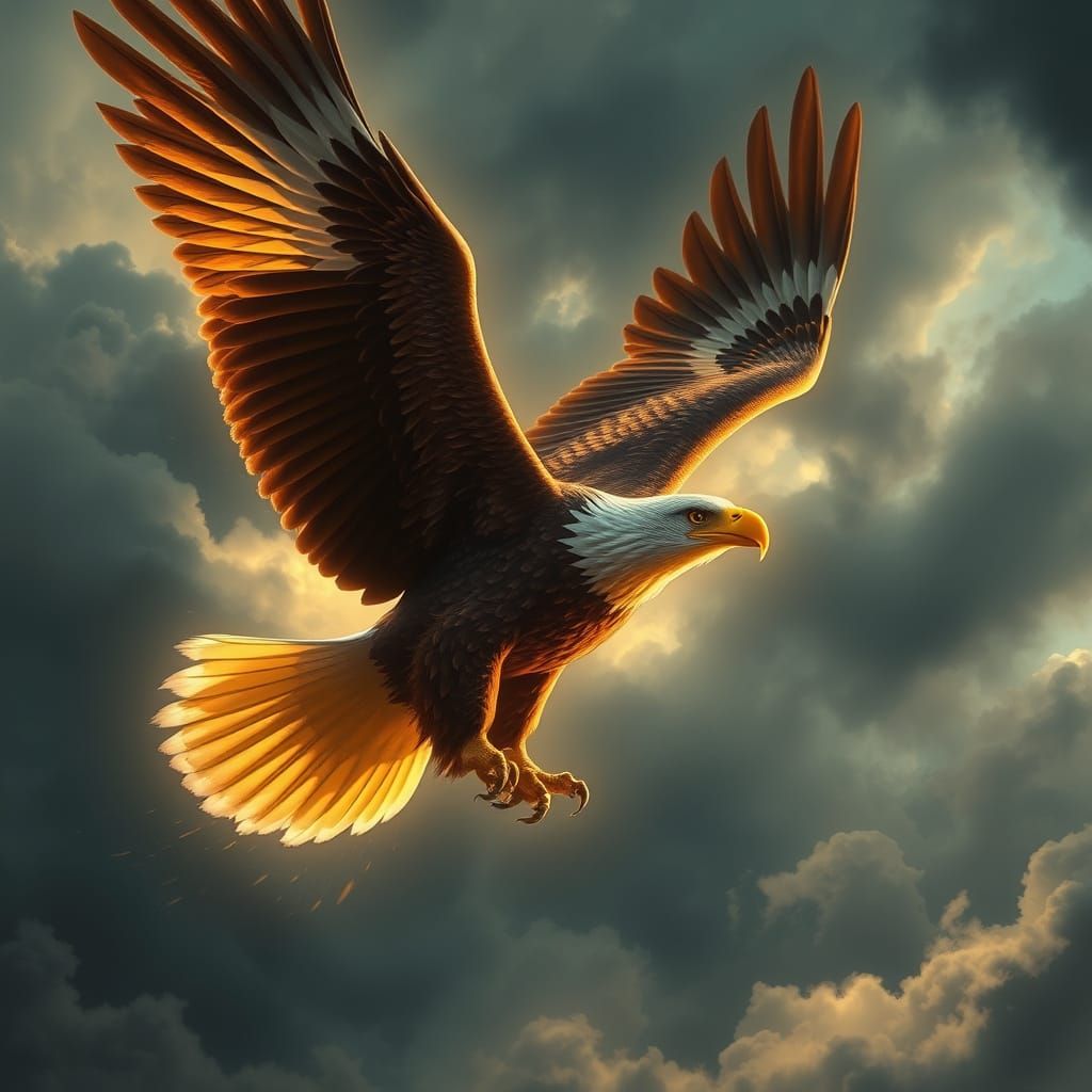 Majestic Eagle Soaring Through Stormy Skies