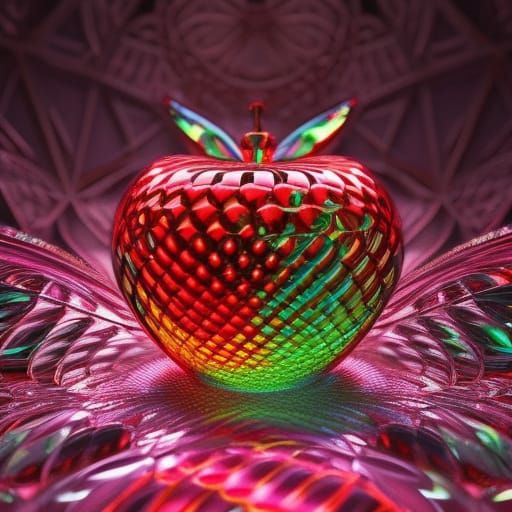 Hyperrealistic 3D Glass Apple with Heart