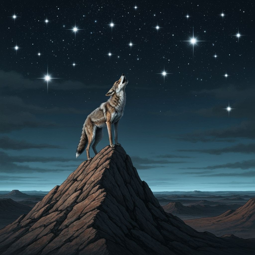 Coyote Howls Under Starry Sky in Doré Style