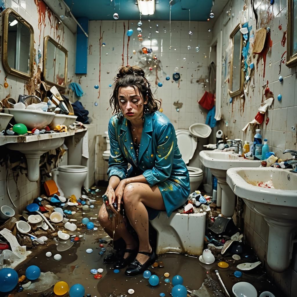 Surreal Public Bathroom Scene in Salvador Dali Style