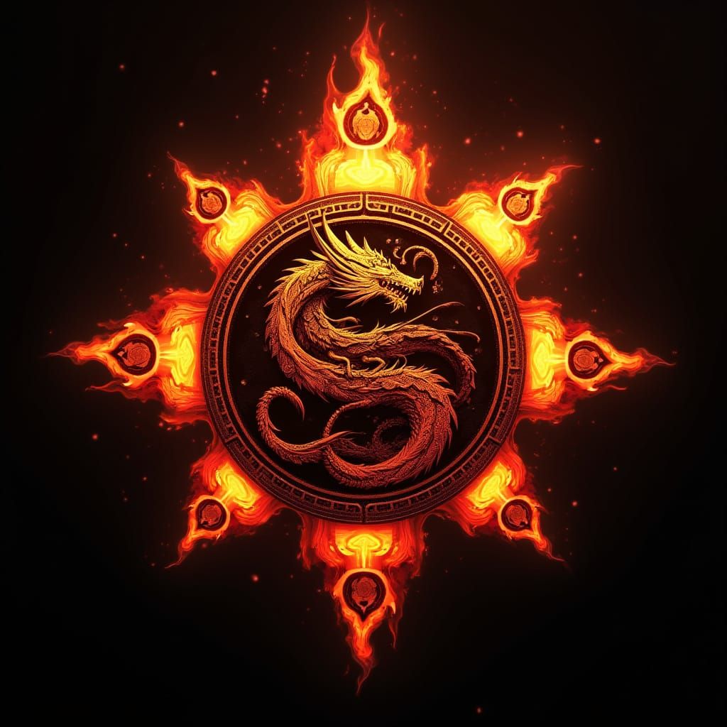 Elegant Burning Circus Logo with Abstract Dragon and Flame W...