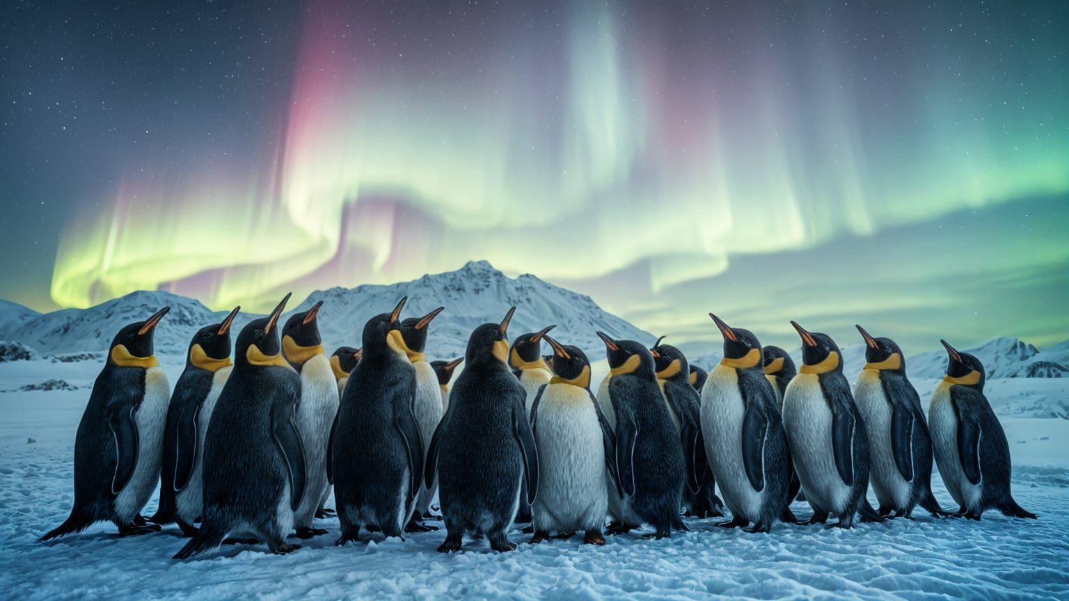Macaroni Penguins Watch Aurora Australis: 8K Photorealistic ...
