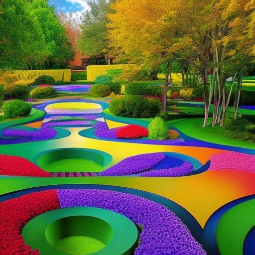 A beautiful Maze garden created on stained glass  hyperdetailed intricately detailed splash art abstract art complementa...