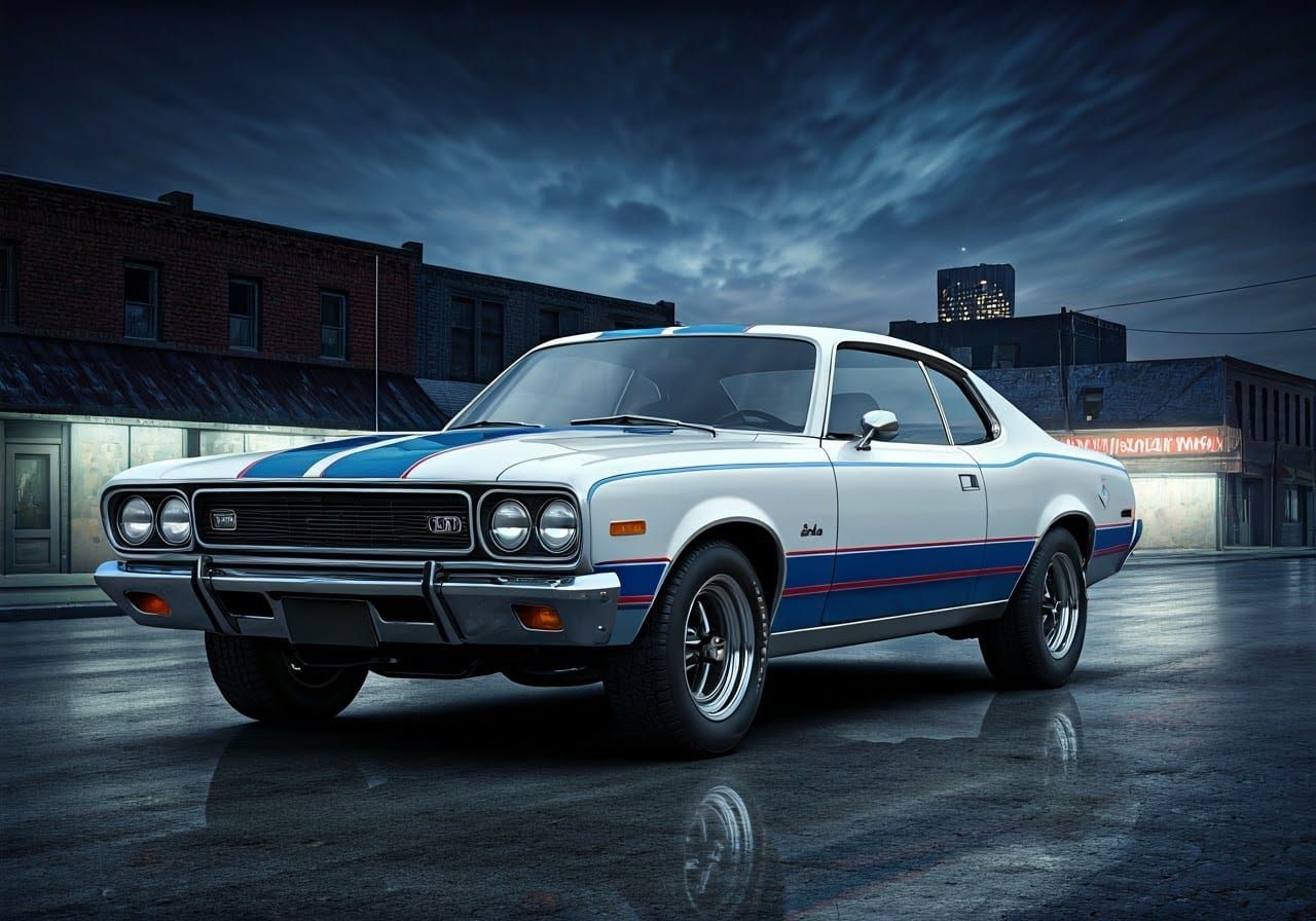 AMC Rebel Muscle Car in American Comics Style