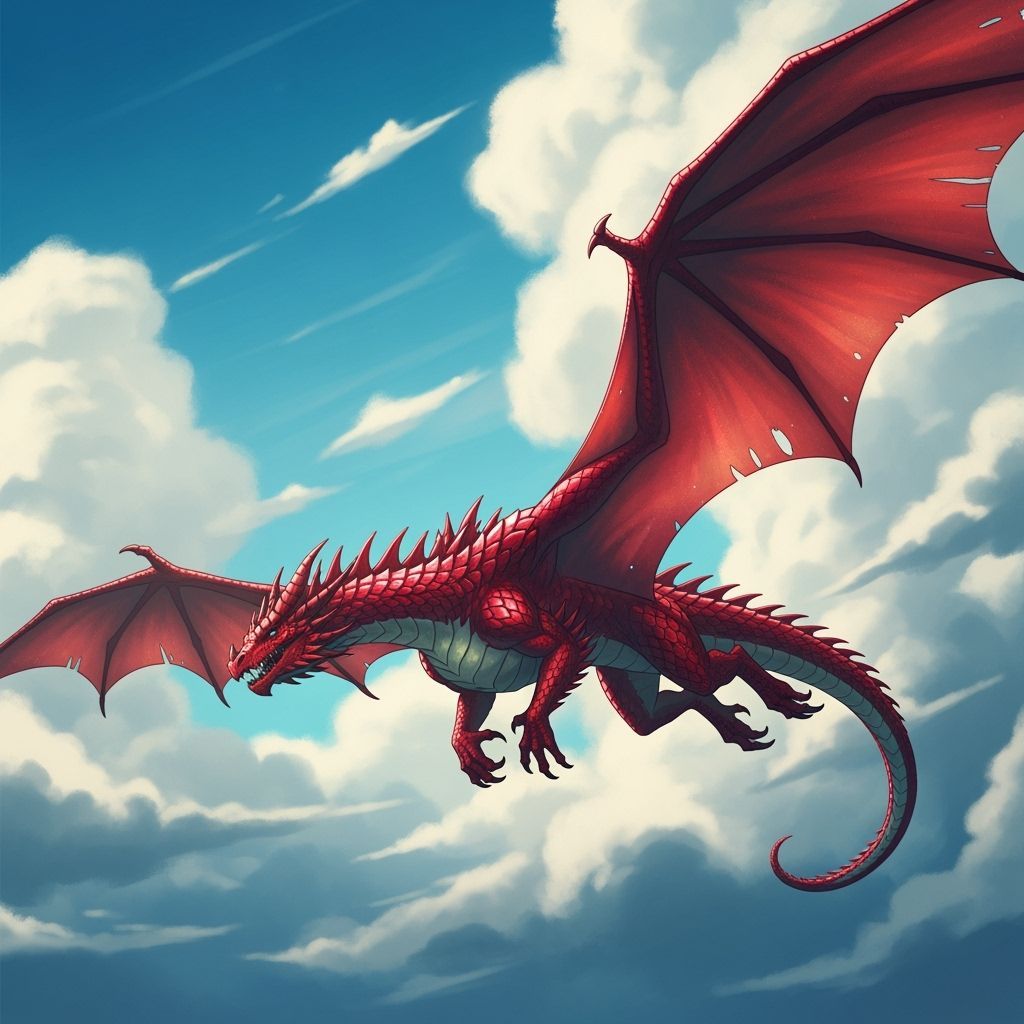 Red Dragon Soaring in a Blue Sky