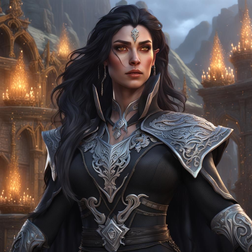 Fantasy Portrait: Beautiful Half-Elf Warlock Casting Spell