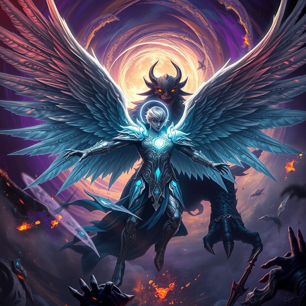 Angel Battles Dark Shadow Monster in Epic Fight