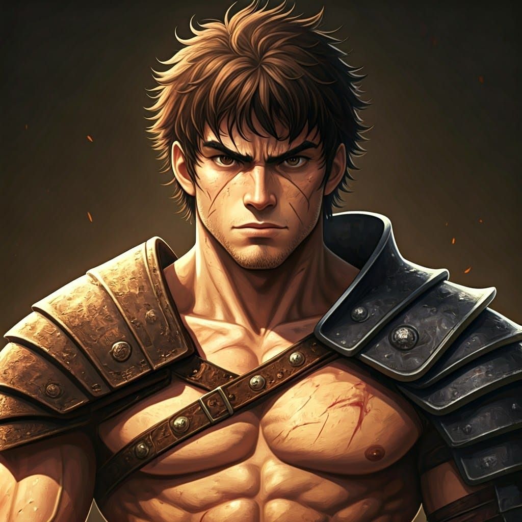Heroic Gladiator in Vibrant Shonen Manga Style