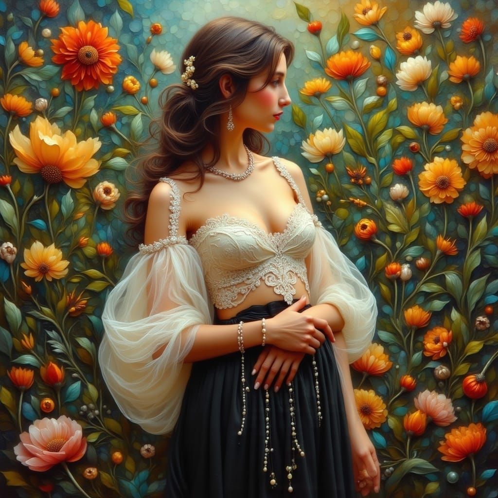 Elegant Woman in Pre-Raphaelite Style