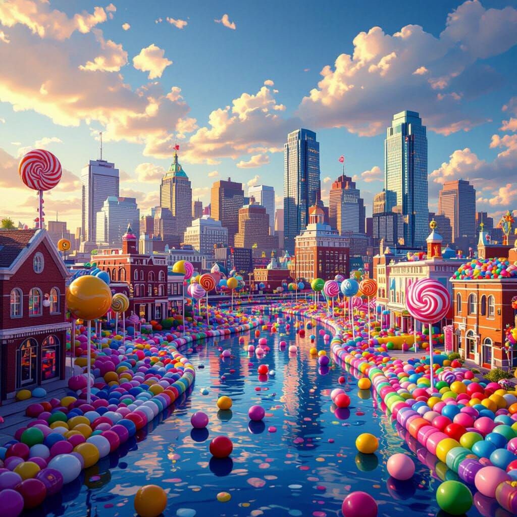 Whimsical Candy Boston Cityscape Illustration