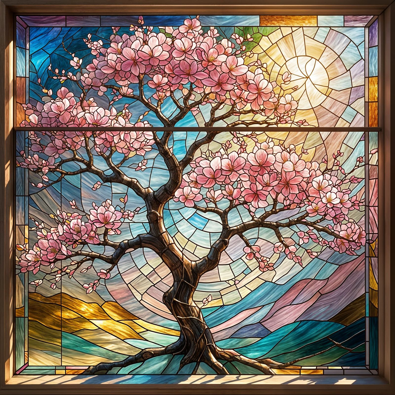 Stained Glass Cherry Blossom Tree Art
