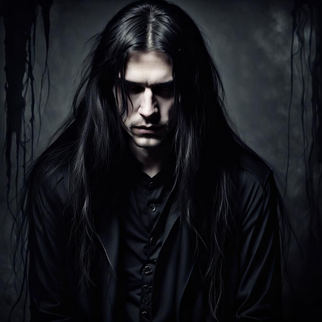 Dark Portrait of a Goth Man's Despair