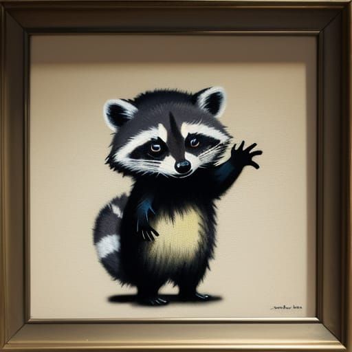 Mysterious Urban Raccoon in Stencil Graffiti Style