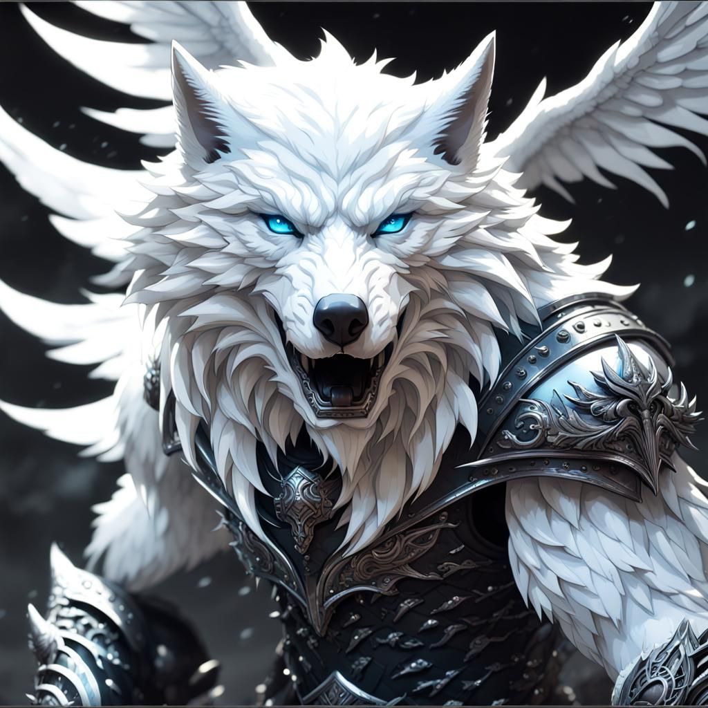 Fearsome White Wolf Warrior with Obsidian Armor