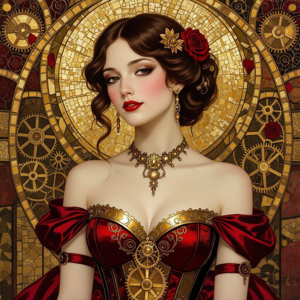 Steampunk Noblewoman Portrait in Klimt Style