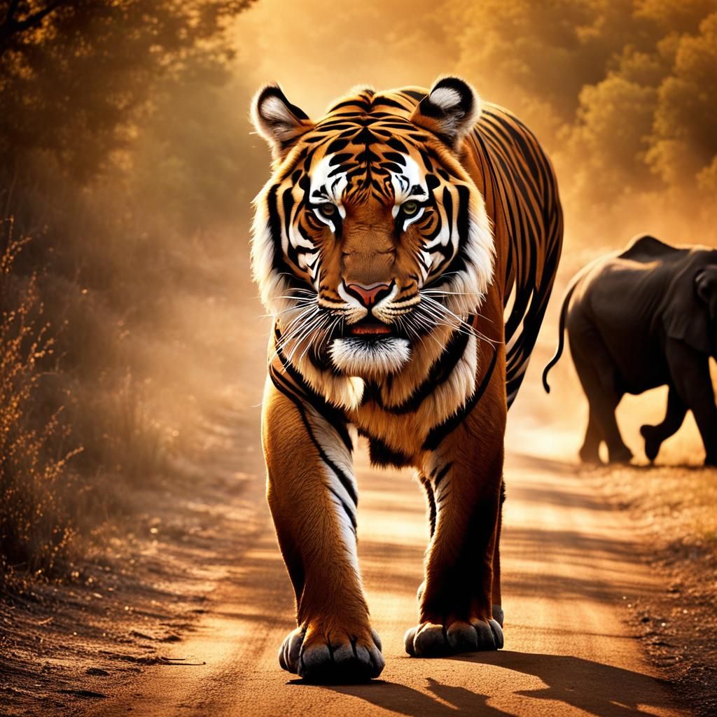 Tiger, Elephant, and Mouse Meeting in Africa