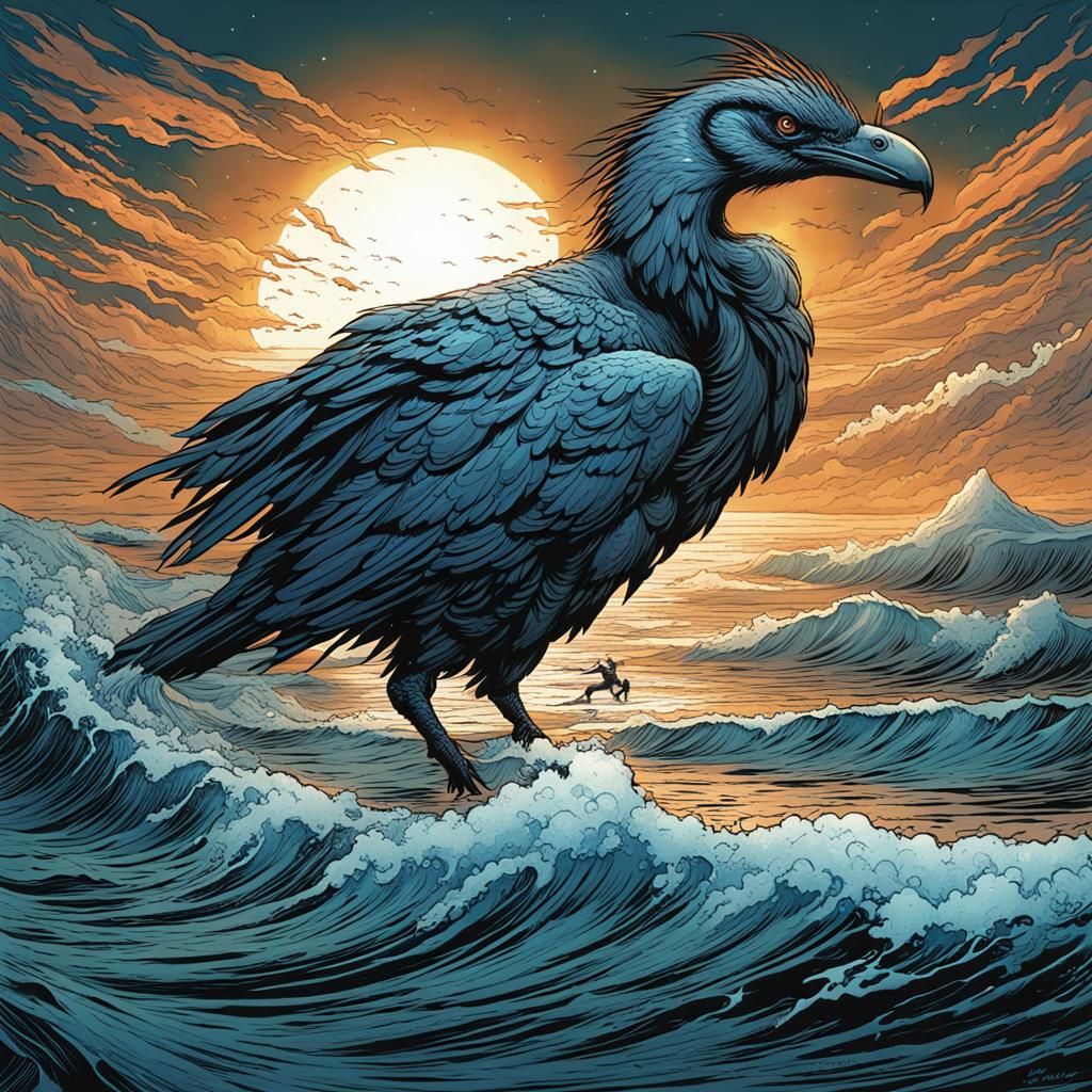 Giant Bird Rises From the Sea: Comic Book Art