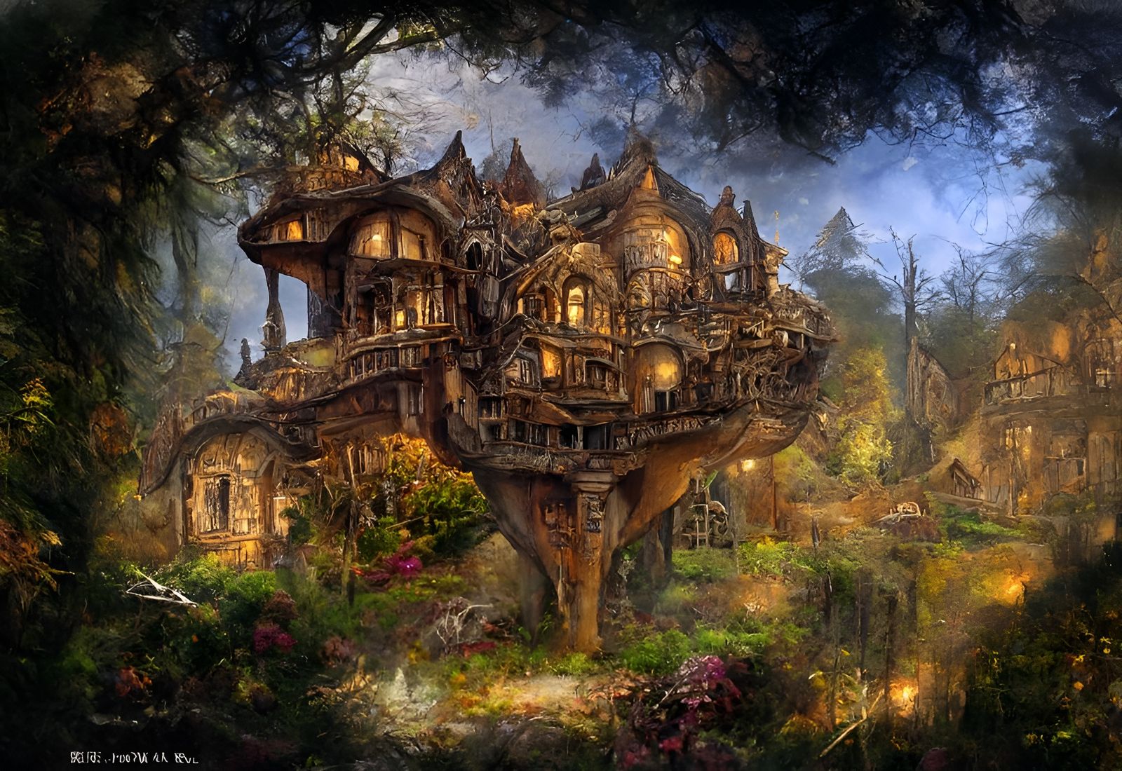 Dark Fairy Gothic Treehouse Village in Jewel Colours