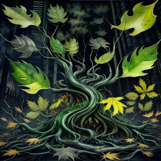 Surreal Root Creature in Dystopian Double Exposure