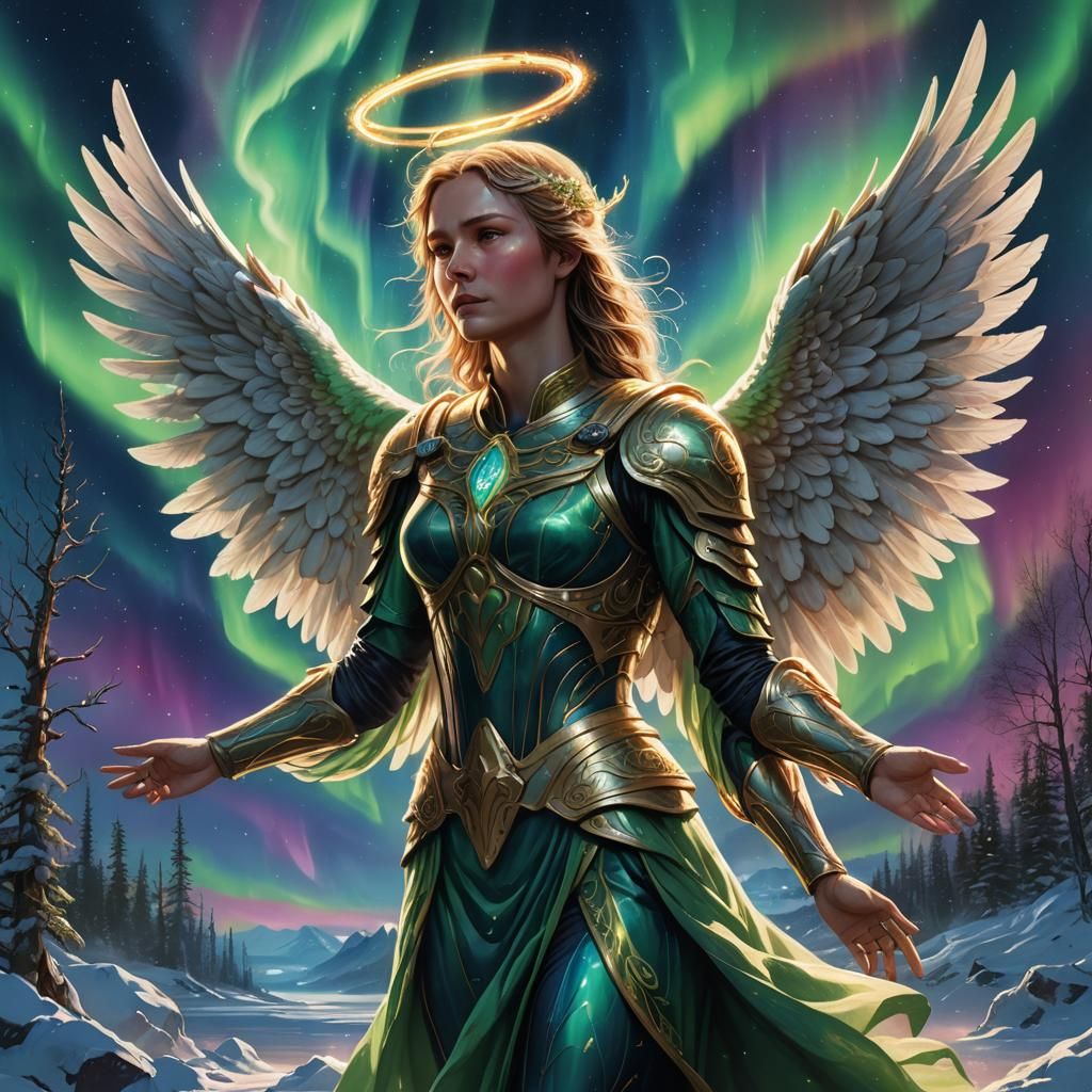 Archangel Haniel Under the Northern Lights