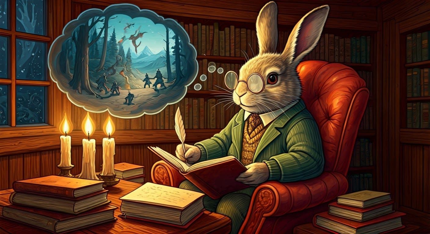 Rabbit as Tolkien Dream Sequence, Folk Art Nouveau Style