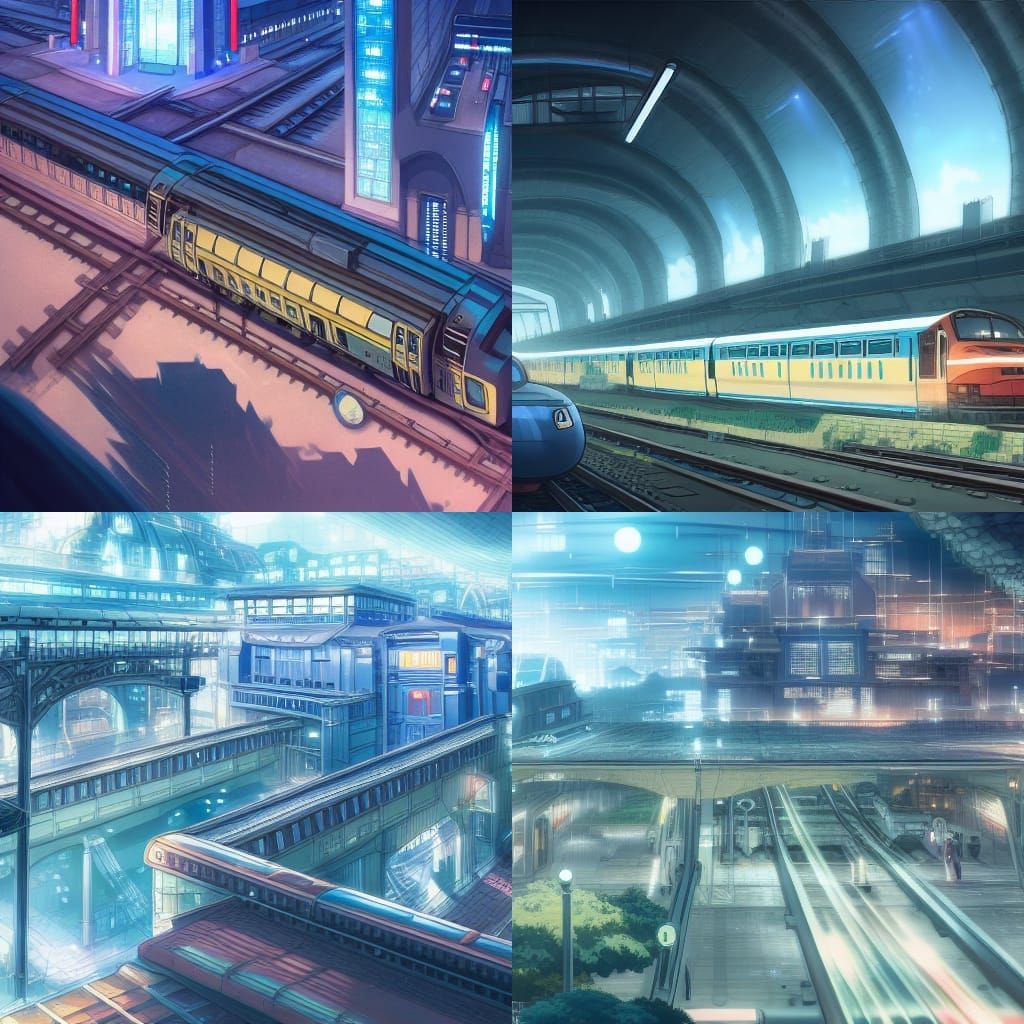 Futuristic City Train Station in Anime Style